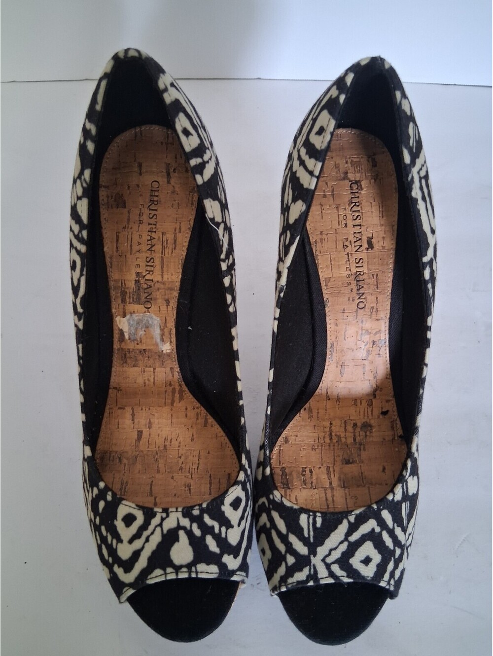 Christian Siriano for Payless Black Beige Geometric Pattern Cork Stilletos, 10